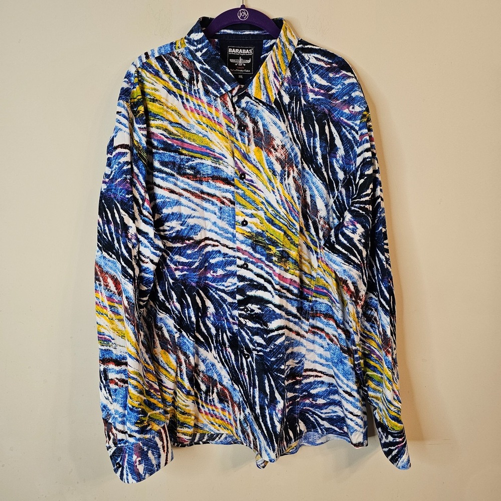 Men's Barabas Button Up Classic Fit Shirt‎ Yellow Pink Blue Black Red Size XXL